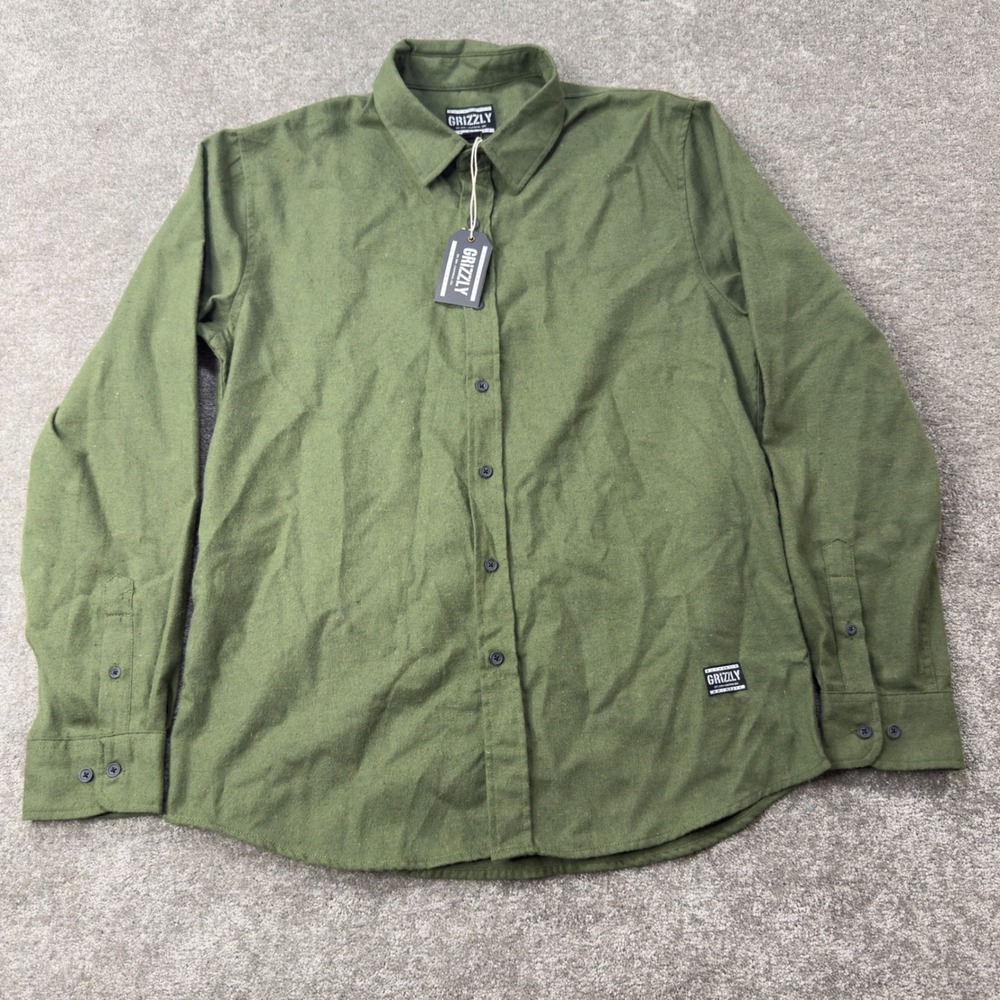 Grizzly Griptape Flannel Shirt Mens Large Green Long Sleeve Button‎ Down GRIZ002